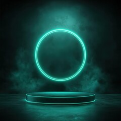 Futuristic Neon Circle and Podium.