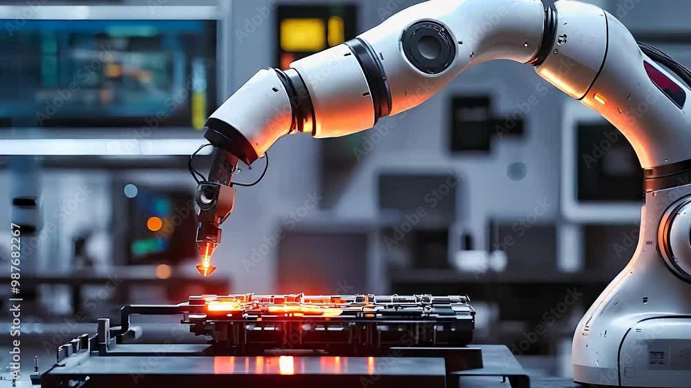 Aufkleber robotic arm in high-tech manufacturing process, advanced industrial automation, precision robotics i
