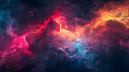 Fototapeta premium Vibrant Nebula with Electric Colorful Storm