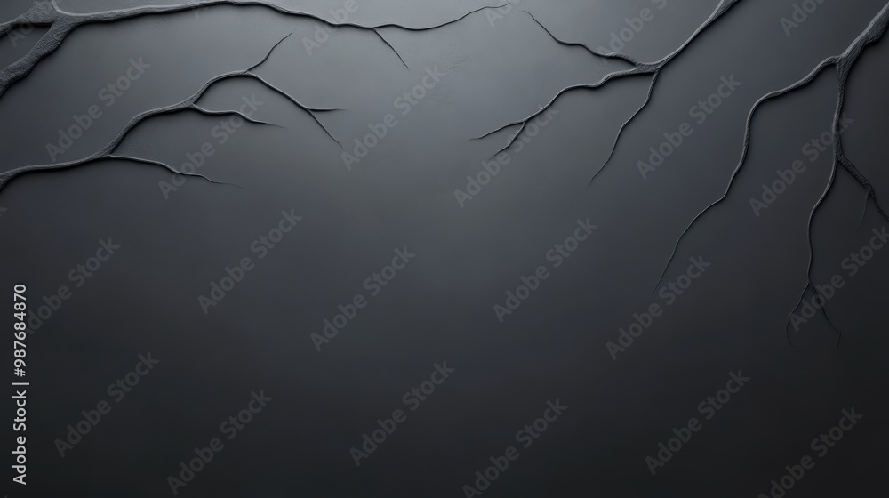 Poster a black and white image of a tree with branches that are broken and twisted