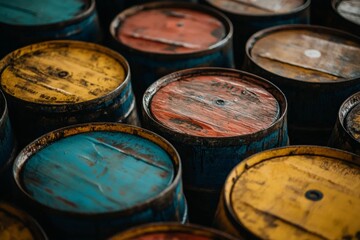 A close-up of oil barrels with brand logos, ready for shipment, symbolizing the intersection of product management and branding in oil marketing