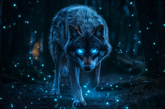 A wolf with dazzling blue light rays.