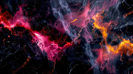 Abstract cosmic nebula with vibrant colors and swirling clouds creating a dynamic, otherworldly scene in deep space.