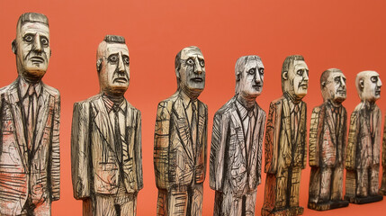 Fototapeta premium Line of businessmen figurines standing at attention