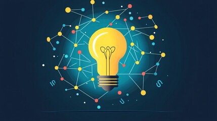 Illuminating Insights: Light Bulb with Connected Dots Symbolizing Interconnected Growth - Flat Design Illustration