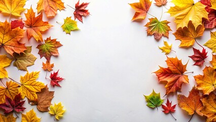 Autumn leaves on white surface top view copy space