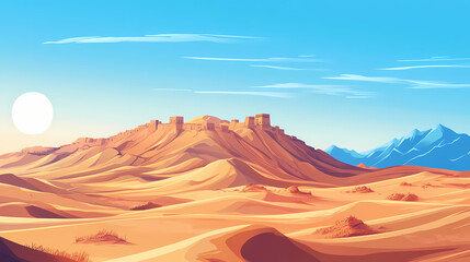 Fototapeta premium Vector illustration of beautiful landscape. Silk Road. Illustration