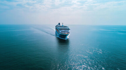 Aerial view large cruise ship at sea, Passenger cruise ship vessel  