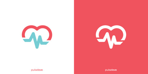 Pulse Love Logo. Heart Beat with Minimalist Style. Heart Care Logo, Icon, Symbol, Vector, Design Inspiration.