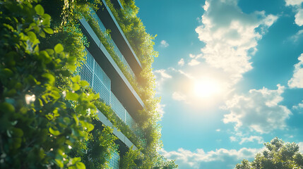 Green Building With Solar Panels 3D Illustration