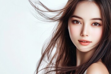 Close-Up Portrait of a Young Woman with Windblown Hair