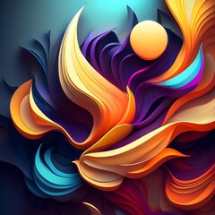 Colorful abstract 3D digital art with layered shapes and bold gradients