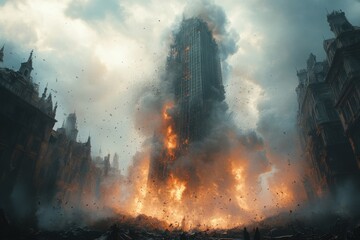 Obraz premium A City Engulfed in Flames