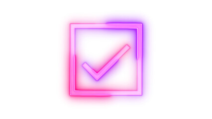 Neon icon check box composite symbol pink purple color transparent background