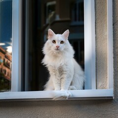 cute white Angora cat, AI generated