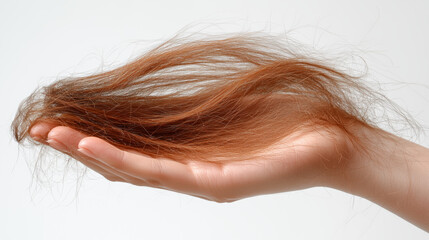 hand gently holds long, flowing hair, showcasing its texture and color