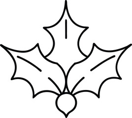 Thin Line Holly Leaf Vector Design for Holiday Coloring Activities
