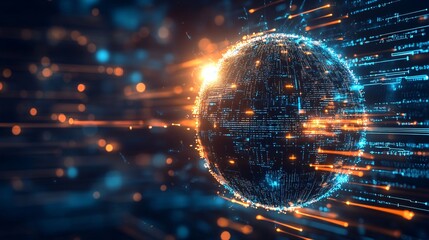 Obraz premium Illuminated AI-Powered Globe with Data Streams - Global Connectivity Concept