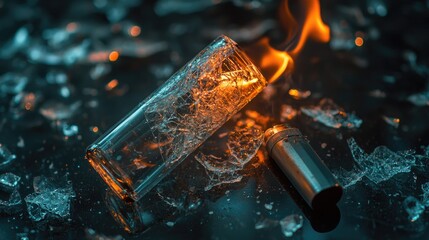 Cracked Glass Pipe and Lighter Close-up for Anti-Drug Message