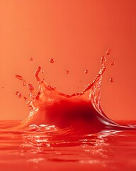 Abstract red water splash with clear bubbles and white drops
