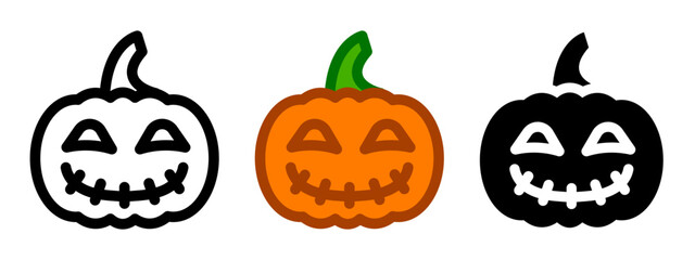 Halloween pumpkin icon. Fall decoration sign. Smiling pumpkin symbol.