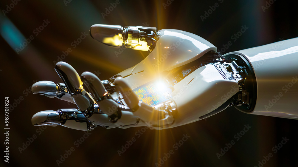 Poster A microchip in a robot companion's core. radiating warmth and loyalty. 