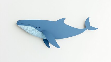 Obraz premium Paper cut blue whale on white background perfect for ocean-themed children’s books or educational designs