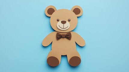 Smiling teddy bear paper cut on a blue background perfect for toy-themed children’s book illustrations or nursery designs