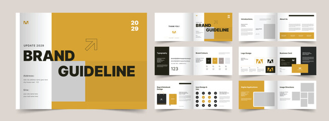 Landscape Brand Guideline Presentation Layout, Minimalist luxury Brand Guide Template, Brochure Template