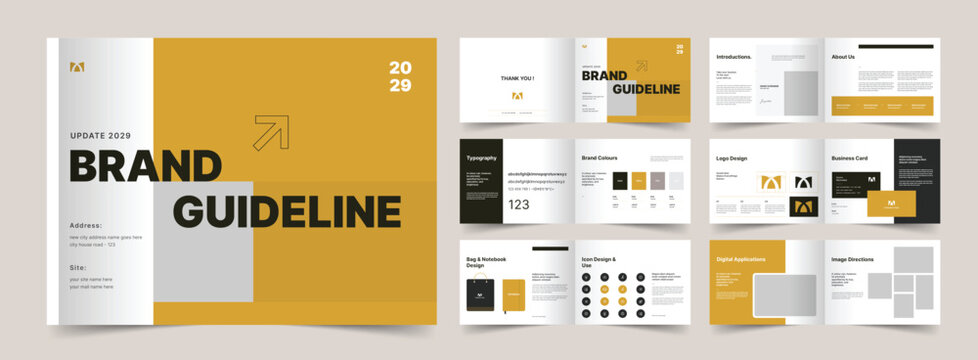 Landscape Brand Guideline Presentation Layout, Minimalist luxury Brand Guide Template, Brochure Template