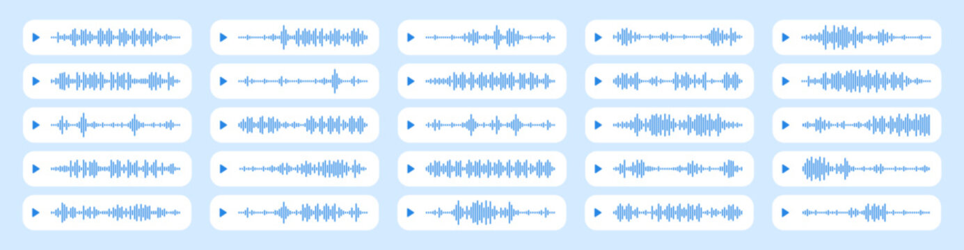 Podcast voice sound waves and music audio soundwave for message, vector templates. Sound wave recording icons for podcast or online music audio streaming and mobile phone voice message soundwaves