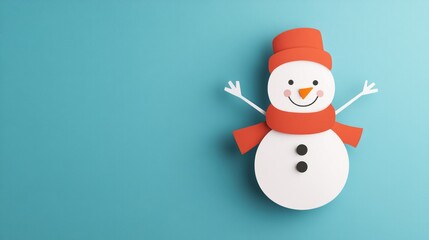 Cheerful snowman paper cut on blue background great for winter-themed children’s book illustrations or festive designs