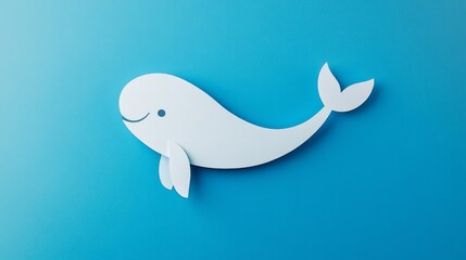 Obraz premium White whale paper cut on blue background perfect for ocean exploration-themed children’s book illustrations or visuals
