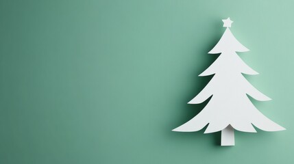 White Christmas tree paper cut on green background great for holiday-themed children’s book illustrations or festive designs