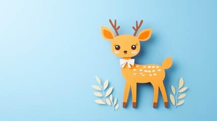 Fototapeta premium Cute deer in forest paper cut perfect for woodland-themed children’s book illustrations or wildlife conservation designs