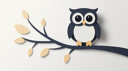 Naklejka premium Owl on branch paper cut great for night-themed children’s book illustrations or nature-themed designs