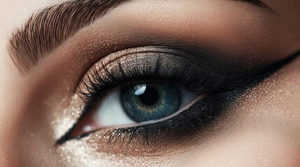 Obraz premium Beautiful young woman , makeup , clean skin. Makeup artist , eyelashes with mascara in a beauty salon . Eyelash extension , beautiful eyebrows