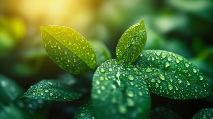 CO2 Reduction Concept with Green Leaf and Water Droplets Depicting Carbon Footprint Reduction and Bio Circular Green Economy for Climate Change Mitigation