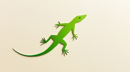 Green lizard paper cut on light beige background minimalist reptile design for nature or animal-themed illustrations