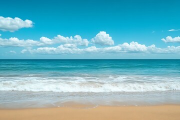 Obraz premium Ocean Horizon Seascape with Blue Sky and White Clouds for Summer Background