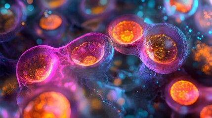 A vibrant close-up of microscopic cells showcasing colorful patterns and intricate details, highlighting the beauty of cellular structures.