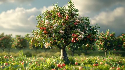 Fototapeta premium Apple Orchard in Bloom A Picturesque Scene of Nature's Bounty