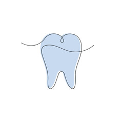Tooth in one continuous line in color. One line drawing, minimalism. Vector illustration.