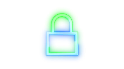 Neon icon lock symbol blue green color transparent background