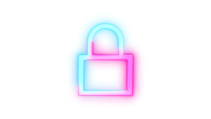 Neon icon lock symbol cyan pink color transparent background