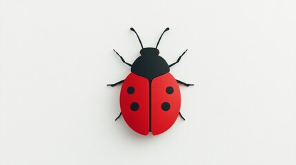 Red ladybug paper cut on white background minimalist insect-themed design perfect for children&rsquo;s books or nature illustrations