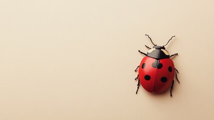 Fototapeta premium Red ladybug paper cut on beige background fun insect-themed design ideal for children’s books or nature posters