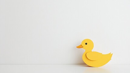 Yellow duckling paper cut on white background fun animal-themed design ideal for children's books or playful illustrations
