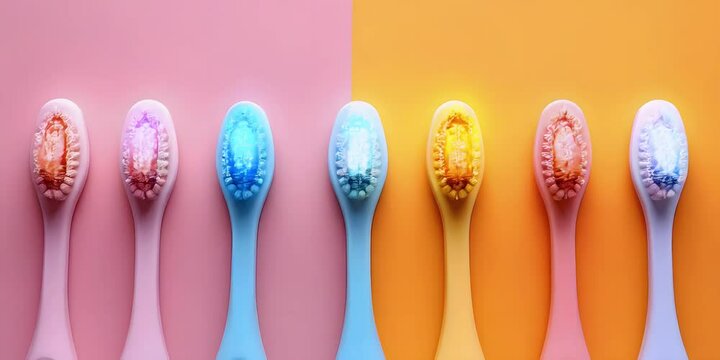 Colorful background with electric toothbrushes for dental concepts.