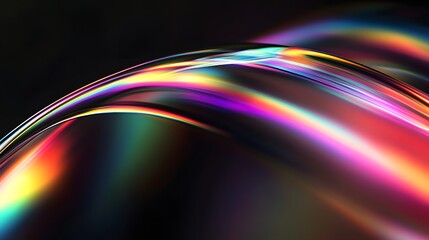 Abstract Iridescent Curved Lines on Black Background.
